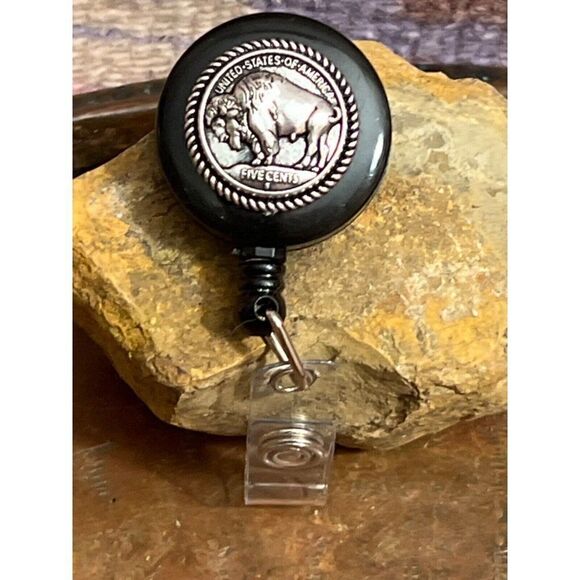 WESTERN Nickel BUFFALO SOUTHWEST BADGE HOLDER NURSE TEACHER KEY CARD ID Men Wome - Picture 3 of 5